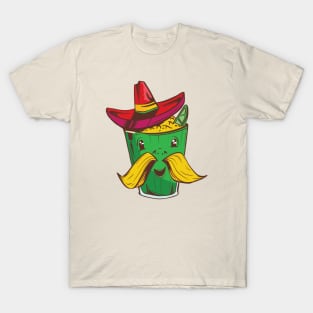 Colorful Mexican Corn in a Cup with a Sombrero Elote T-Shirt